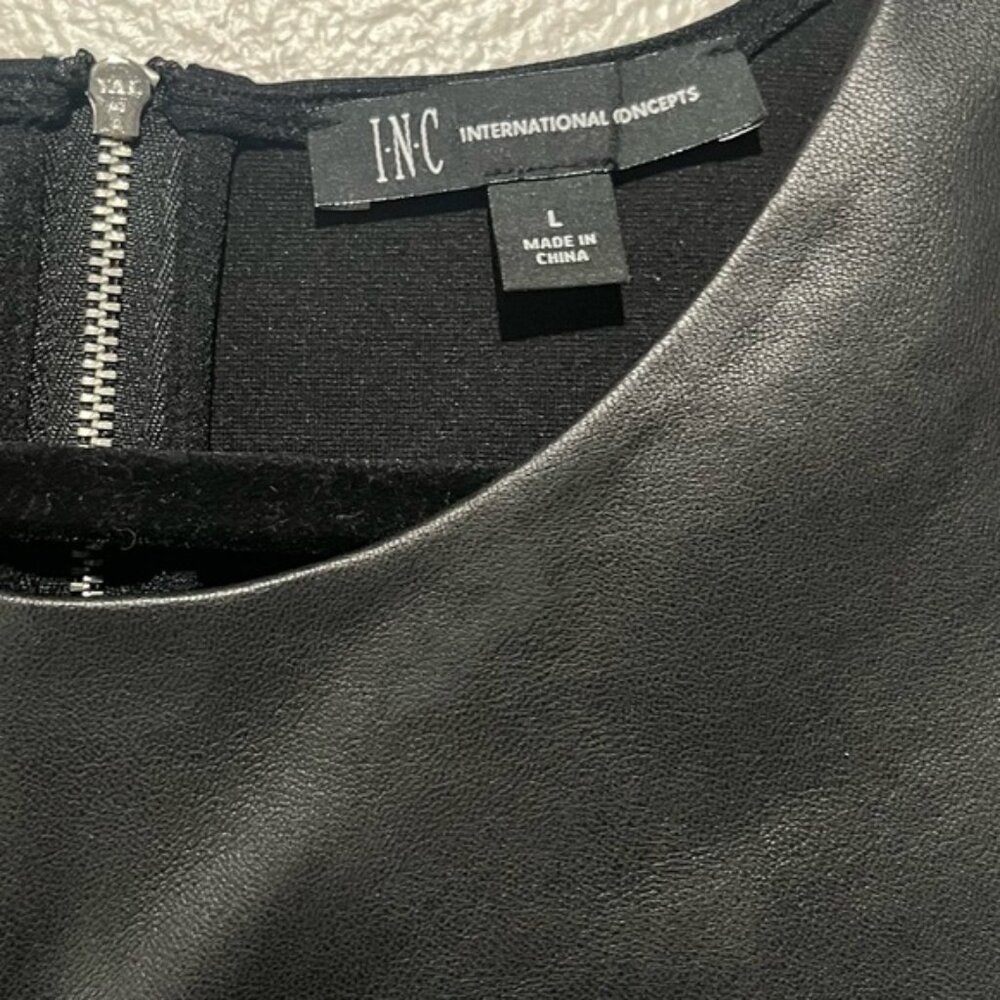 INC- Black Top with Faux Leather Front Size L - Picture 3 of 3